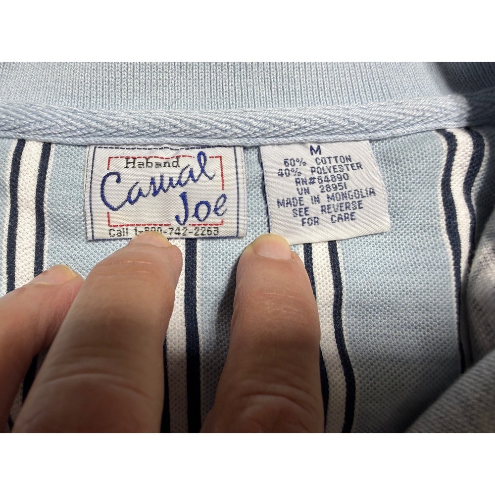 Vintage Haband Casual Joe Mens Med Blue Striped Short Sleeve Polo Shirt Pocket - Picture 4 of 8